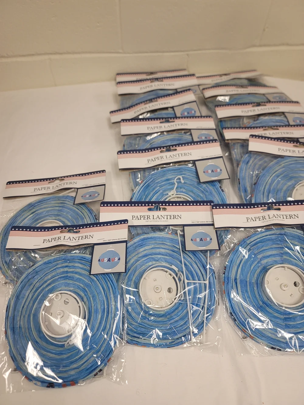 Blue Paper Lanterns with LED Light Kits - Pack of 14